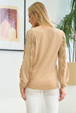 FRILLED SLEEVE KNIT TOP- SAND