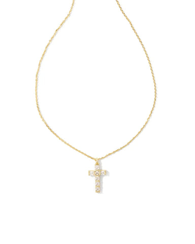 Gracie Gold Cross Short Pendant Necklace in White Crystal