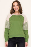 CREW NECK LONG SLEEVE STRIPED LONG SLEEVE KNIT TOP