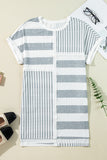 Mixed Short Sleeve Shift Mini T Shirt Dress