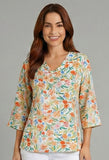 3/4 Sleeve Flower Print w Button Detail