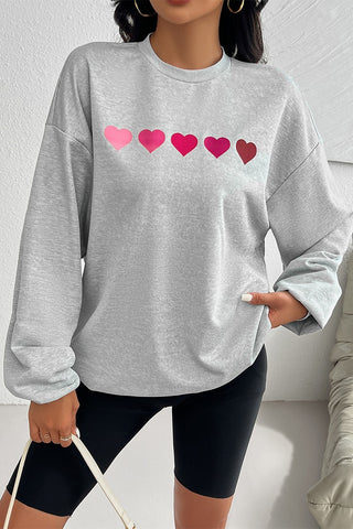 Heart Print Dropped Shoulder Loose Fit Sweatshirt