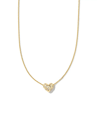 Holland Gold Heart Short Pendant Necklace in White CZ