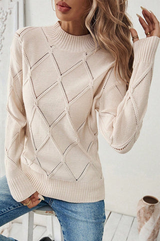 Knit Round Neck Cross Hollow Out Solid Sweater