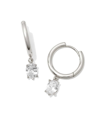 Cailin Single Stone Silver Huggie Earrings White Crystal