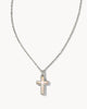 Cross Silver Pendant Necklace in White Lab Grown Opal