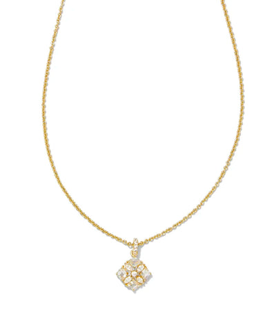 Dira Gold Crystal Short Pendant Necklace in White Crystal