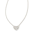 Ari Silver Pave Crystal Heart Necklace in White Crystal