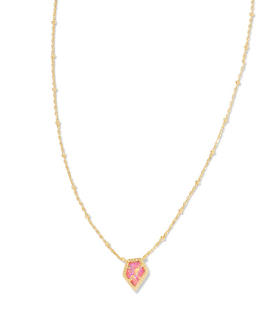 Framed Gold Tess Satellite Short Pendant Necklace in Luster Rose Pink Opal