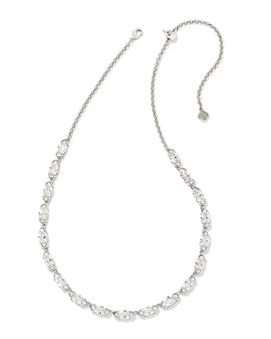 Genevieve Silver Strand Necklace in White Crystal