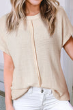 Solid Color Textured Seamed Short Sleeve Top