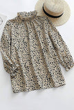 3/4 Sleeves Frilled Neck Cheetah Blouse