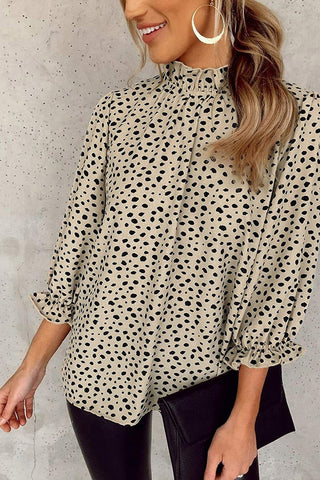 3/4 Sleeves Frilled Neck Cheetah Blouse