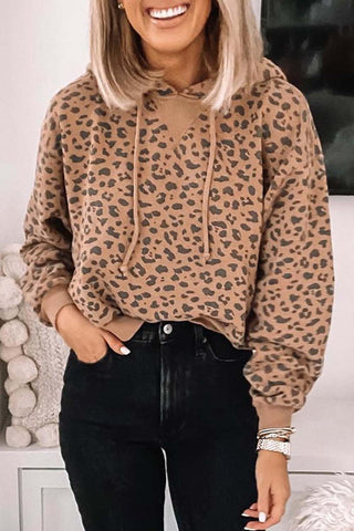 Leopard Long Sleeve Drawstring Hoodie