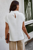 Mock Neck Solid Short Sleeves Fit Blouse