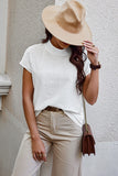 Mock Neck Solid Short Sleeves Fit Blouse