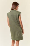 Zip-Front Cap Sleeve Mini Dress W/ Front Pockets