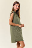 Zip-Front Cap Sleeve Mini Dress W/ Front Pockets
