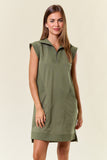Zip-Front Cap Sleeve Mini Dress W/ Front Pockets