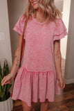 Mineral Wash Raw Edge Ruffle Mini Dress