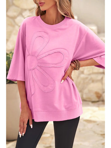 Floral Patched Half Sleeve Tunic Top