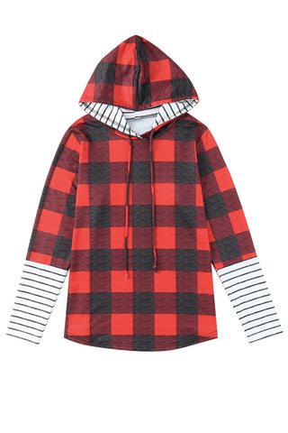 Drawstring Striped Patchwork Hoodie