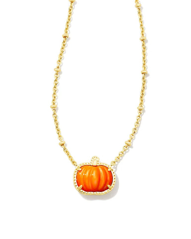 Pumpkin Gold Short Pendant Necklace- Orange Mother of Pearl