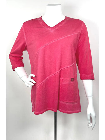 French Terry V Neck Top- Raspberry