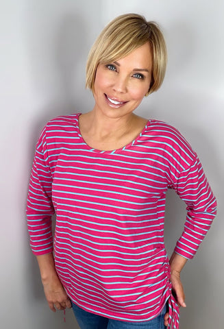 Ruched Side Tie Top - Fushia