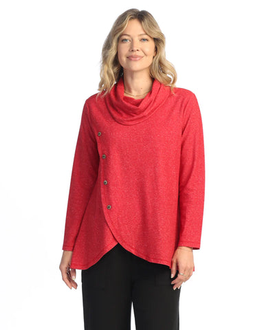 Curve Cowl Neck Button Wrap Top