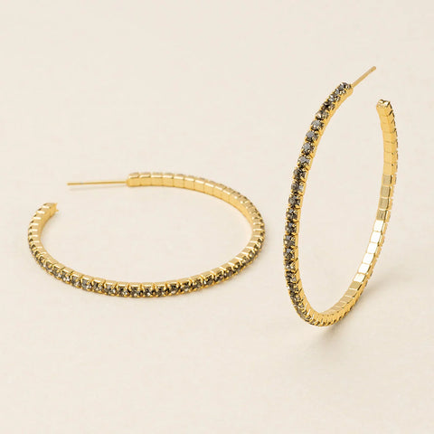 Sparkle & Shine Lg Rhinestone Hoop Earring - Greige/Gold