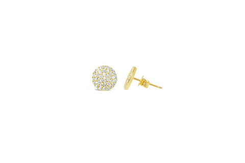 "Pretty Party" Earring Pavé Disk Stud- Gold