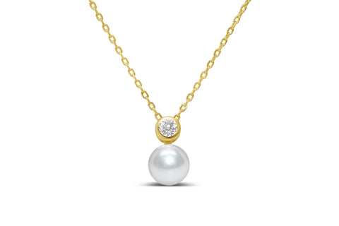 Pearl Bezel CZ Necklace- Gold