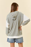 SOFT BRUSHED STRIPE KNIT QUARTER ZIP-UP HOODIE