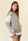 SOFT BRUSHED STRIPE KNIT QUARTER ZIP-UP HOODIE