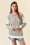 SOFT BRUSHED STRIPE KNIT QUARTER ZIP-UP HOODIE