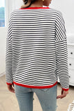 Strip Round Neck Drop Shoulder Loose Sweater