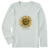 Women's Scribbled Sunflower Long Sleeve Crusher Vee