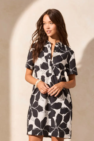 Printed Cotton Poplin Short-Sleeve Shirt Dress