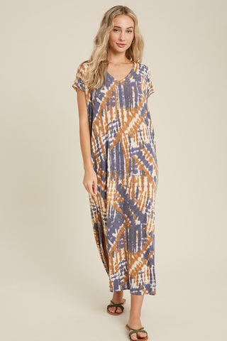 TIE DYE MAXI JERSEY DRESS WITH POCKETS