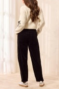 Corduroy Ankle Pant w/ Button Vent in Black