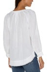 3/4 Sleeve Raglan Top w/ Pleats and Frayed Hem in White