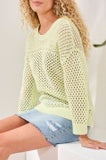 3/4 SLV SWEATER W/OPEN STITCH in Lime Cream
