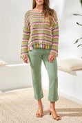 LONG BELL SLV SWEATER W/TASSELS TRIM-AQUA SKY