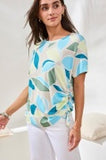 S/S CREW NECK TOP W/SIDE RUCHING-AQUA SKY