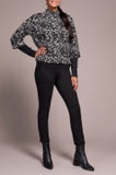 L/S MOCK NECK TOP W/COMBO-BLACK