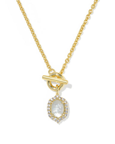 Daphne Crystal Frame Gold Toggle Necklace in Ivory Mother-of-Pearl