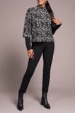 L/S MOCK NECK TOP W/COMBO-BLACK