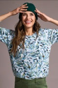 SOFT YARN THREE-QUARTER SLEEVE CREWNECK SWEATER-MISTBLUE