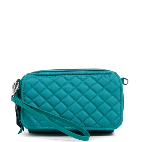 RFID All in One Crossbody Bag in Recycled Cotton- Forever Green